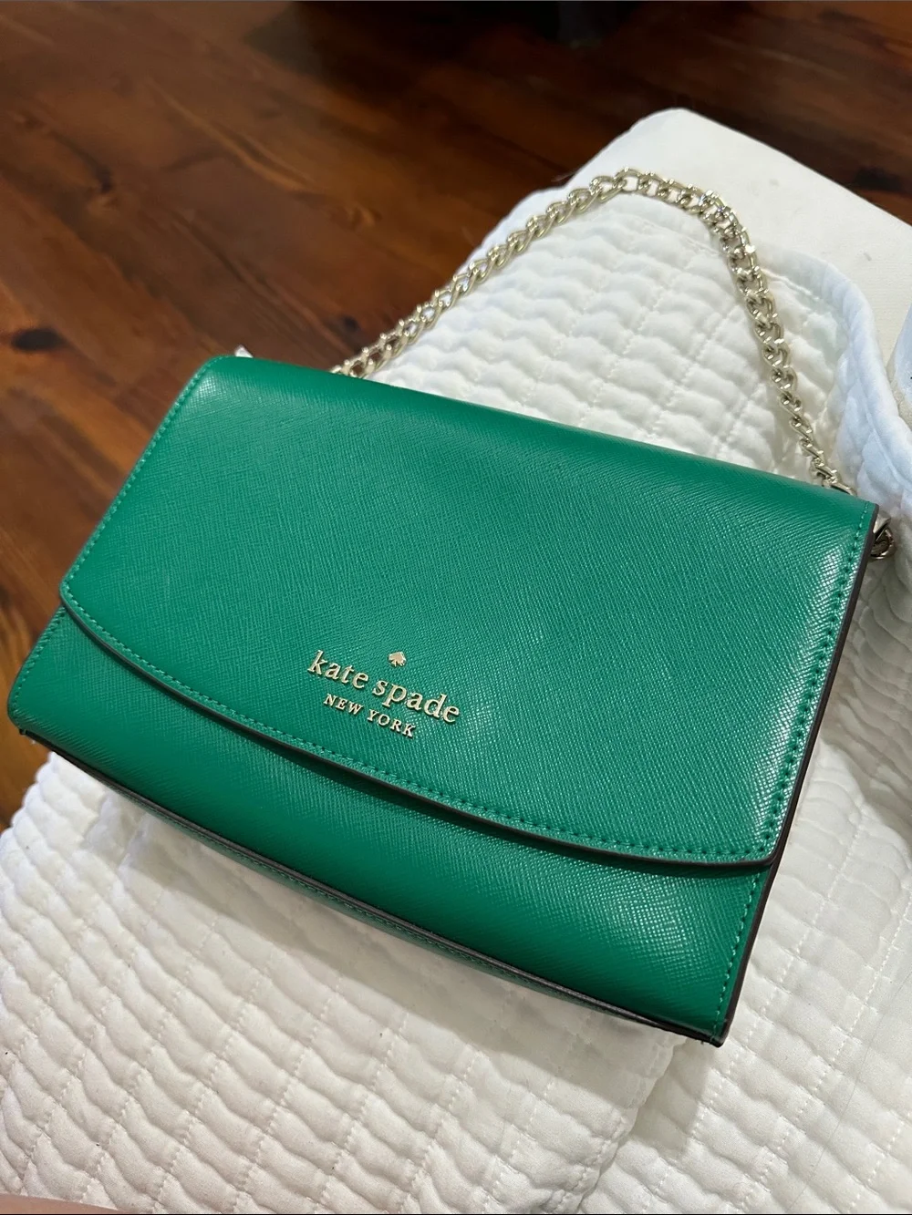 kate spade Emerald Green Saffiano Leather Chain Crossbody